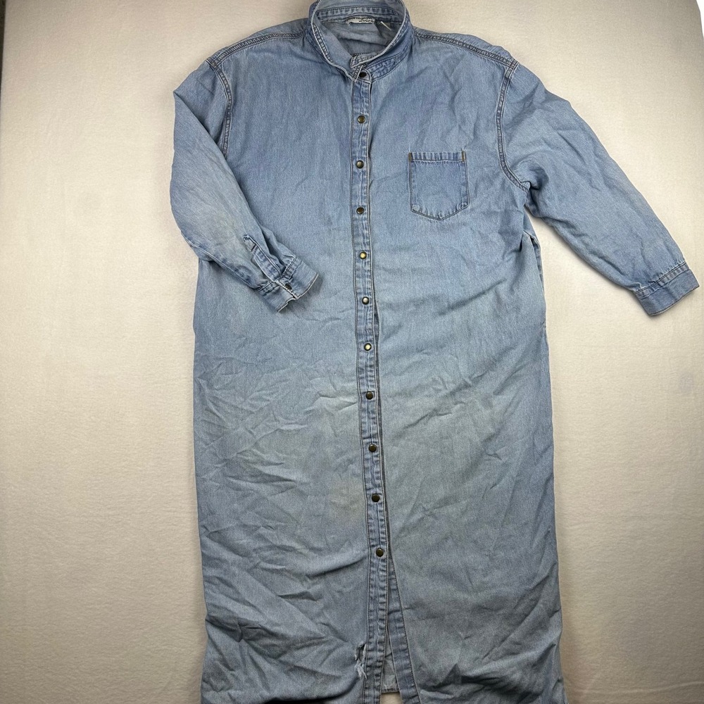 NorthStyle Denim Maxi Dress Womens XL Blue Cotton Snap Front Boho Coastal Casual